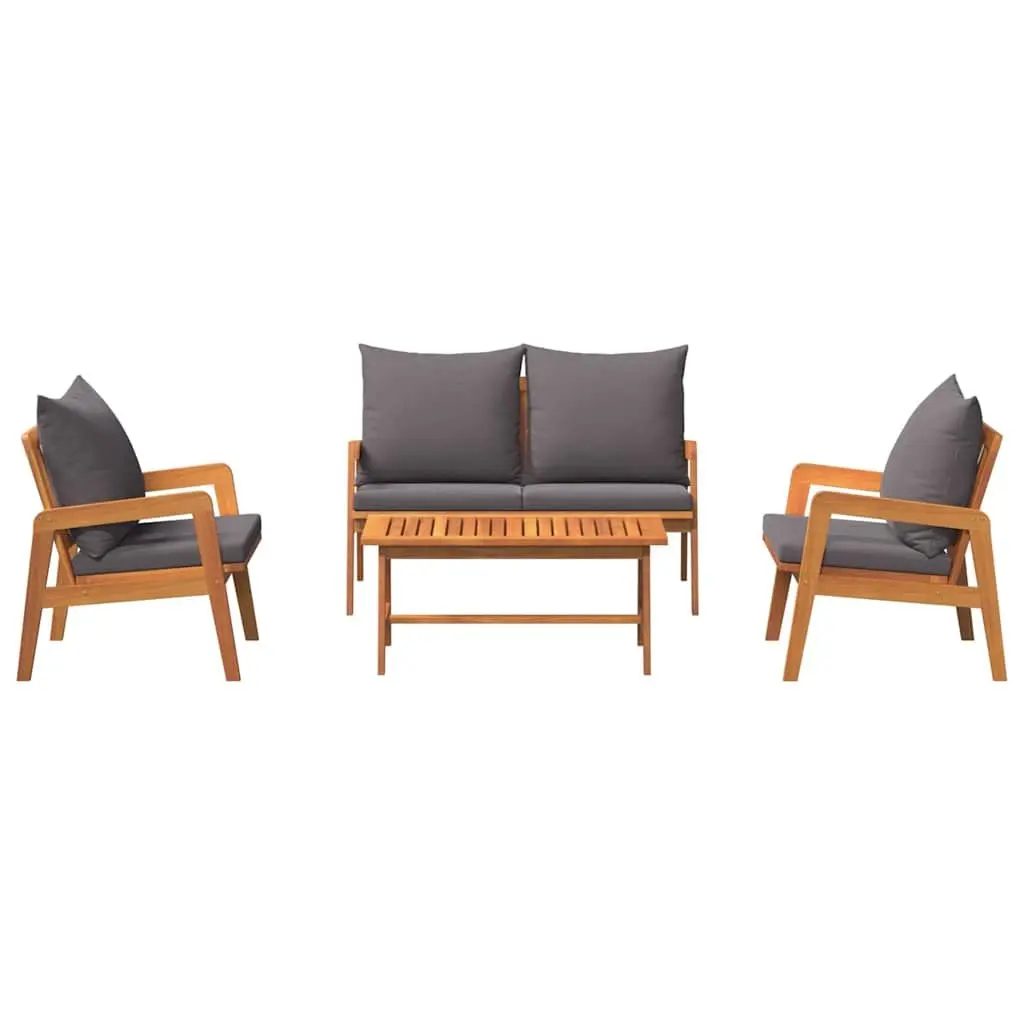 4 Piece Outdoor Bistro Set Modern Minimalist Brown Acacia Wood Garden Furniture with Cushions