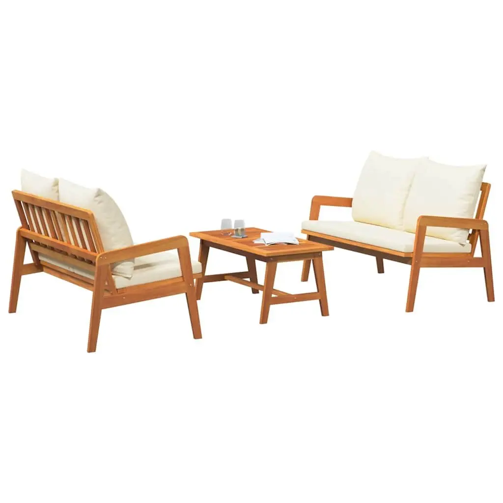 3 Piece Outdoor Bistro Set Brown Acacia Wood Garden Furniture with Cushions