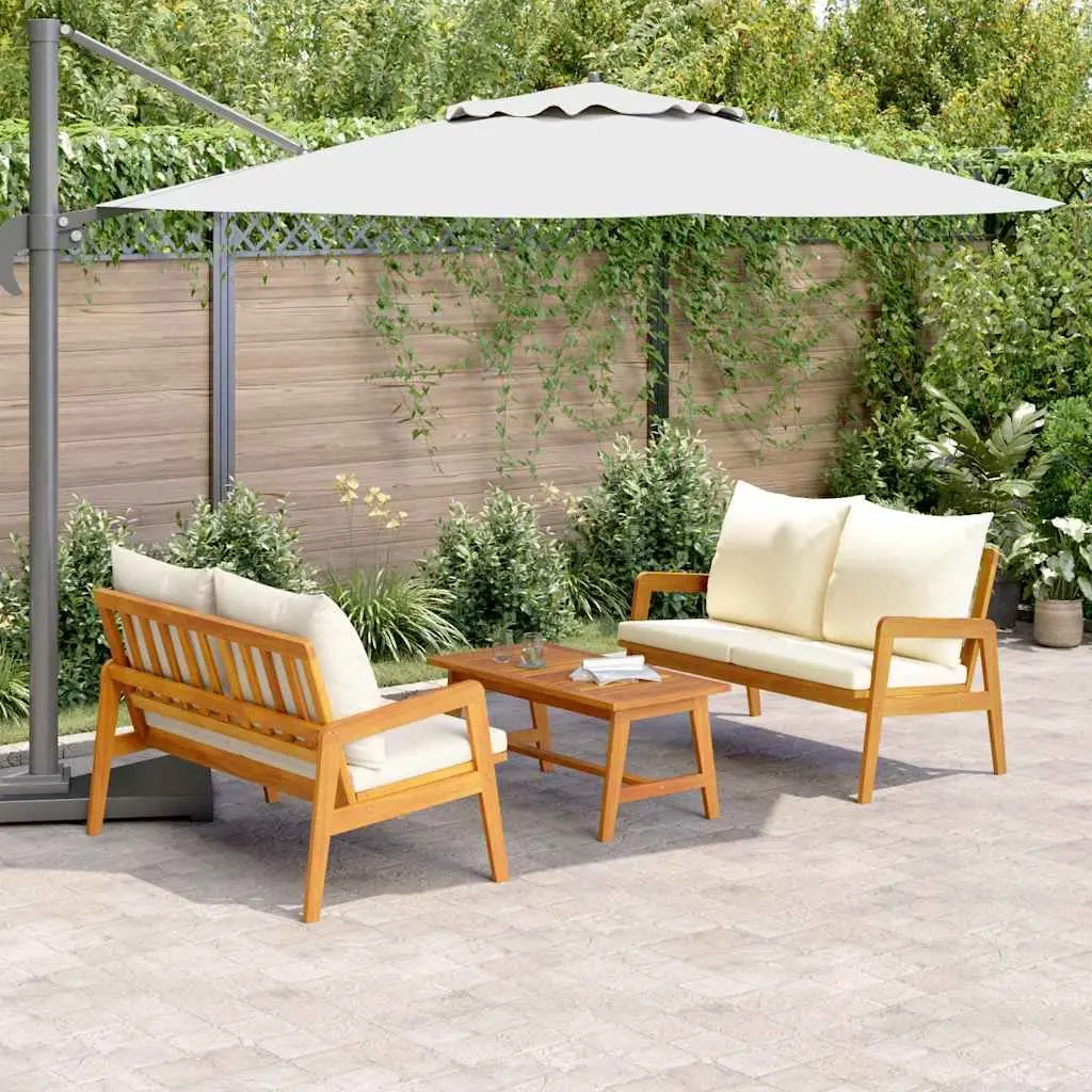 3 Piece Outdoor Bistro Set Brown Acacia Wood Garden Furniture with Cushions