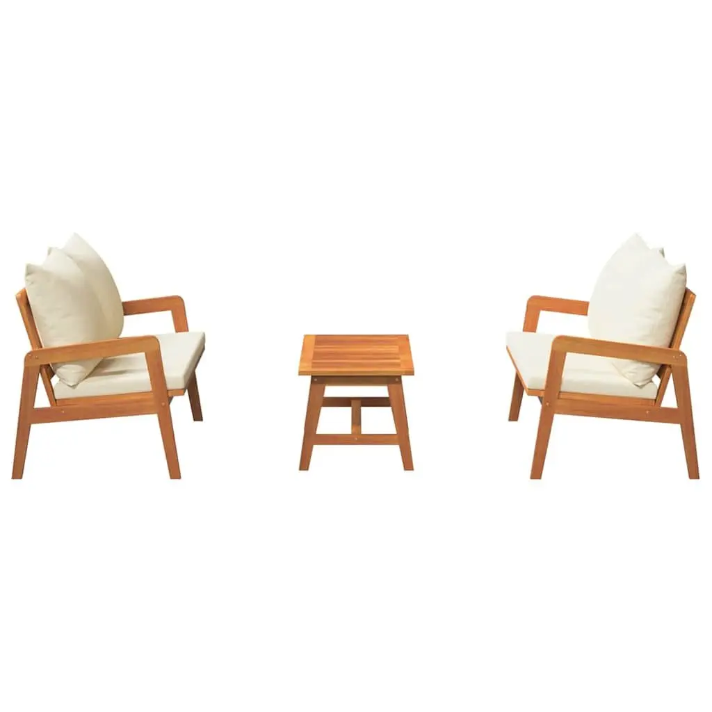 3 Piece Outdoor Bistro Set Brown Acacia Wood Garden Furniture with Cushions