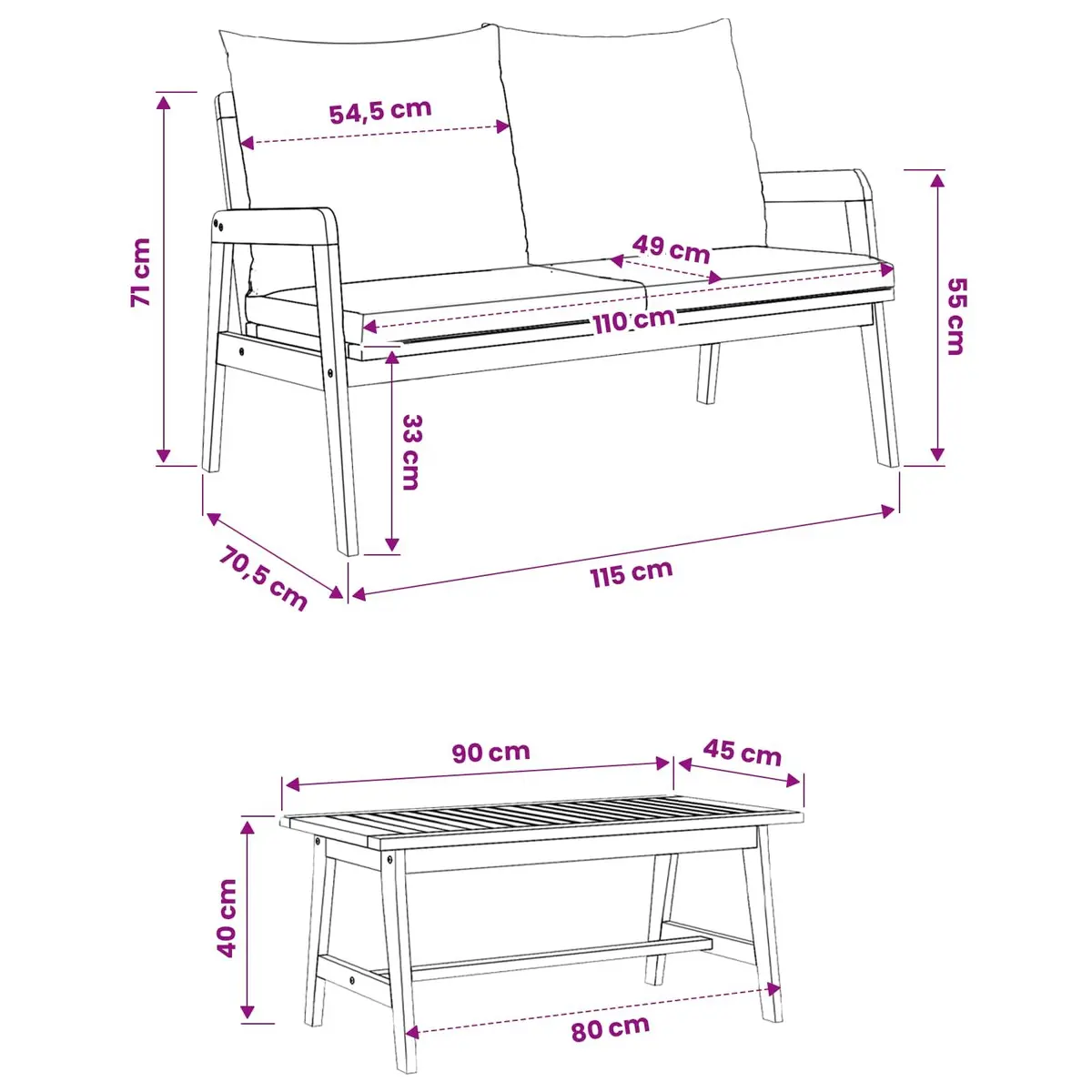 3 Piece Outdoor Bistro Set Brown Acacia Wood Garden Furniture with Cushions