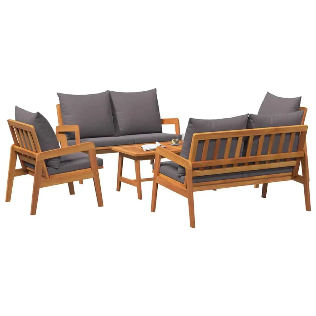 Outdoor Bistro Set Modern Minimalist Brown Acacia Wood 5 Piece
