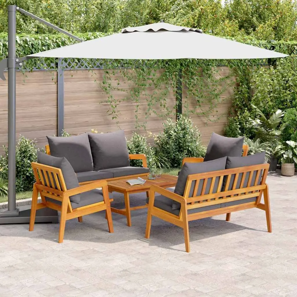 Outdoor Bistro Set Modern Minimalist Brown Acacia Wood 5 Piece
