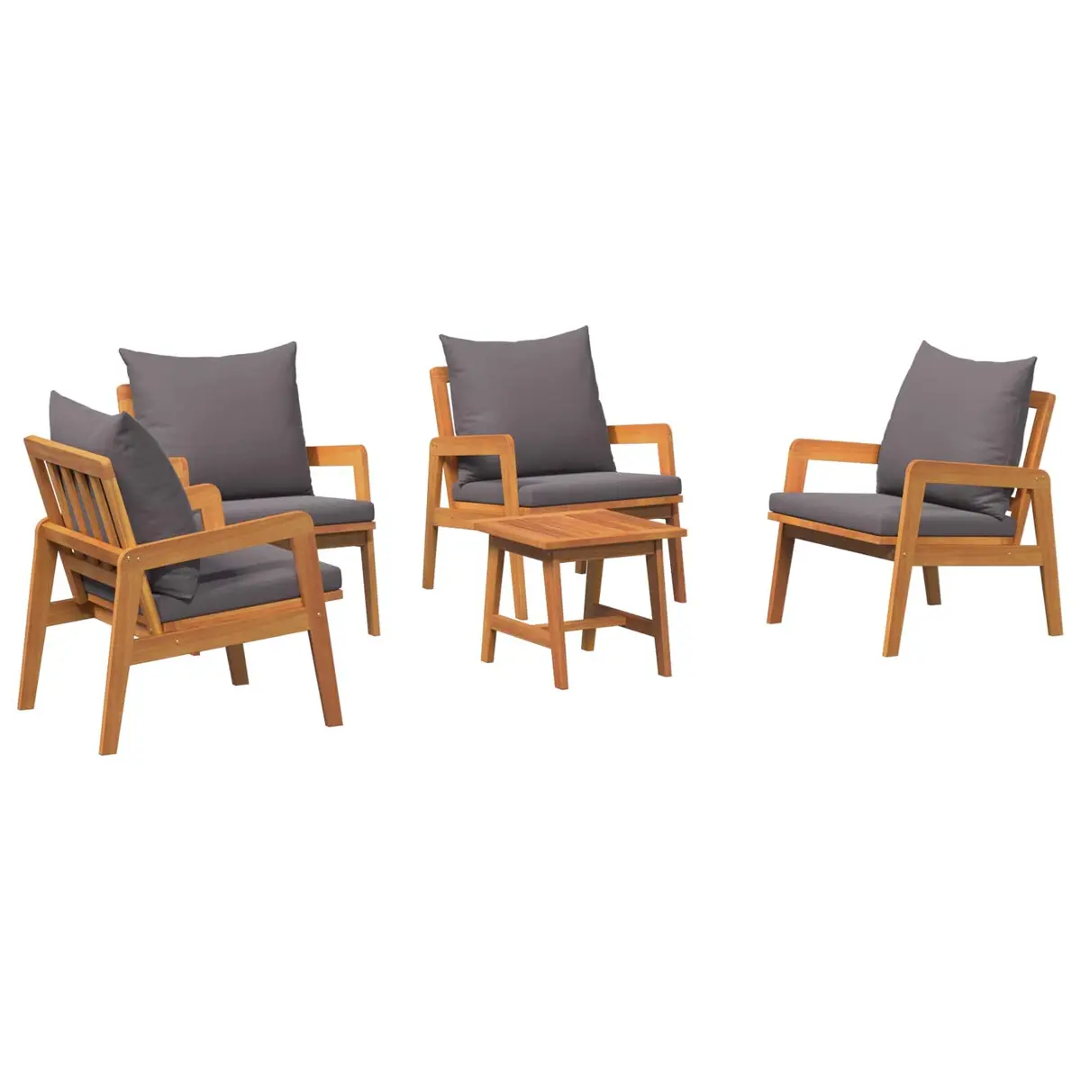Outdoor Bistro Set 5 Piece Brown Solid Acacia Wood Garden Furniture with Cushion