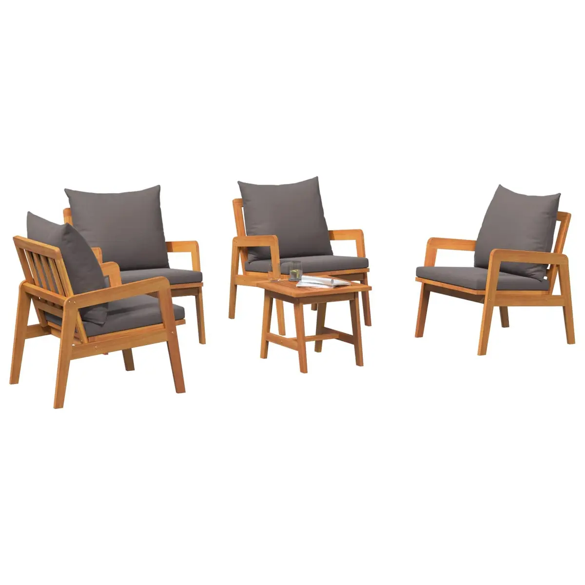Outdoor Bistro Set 5 Piece Brown Solid Acacia Wood Garden Furniture with Cushion
