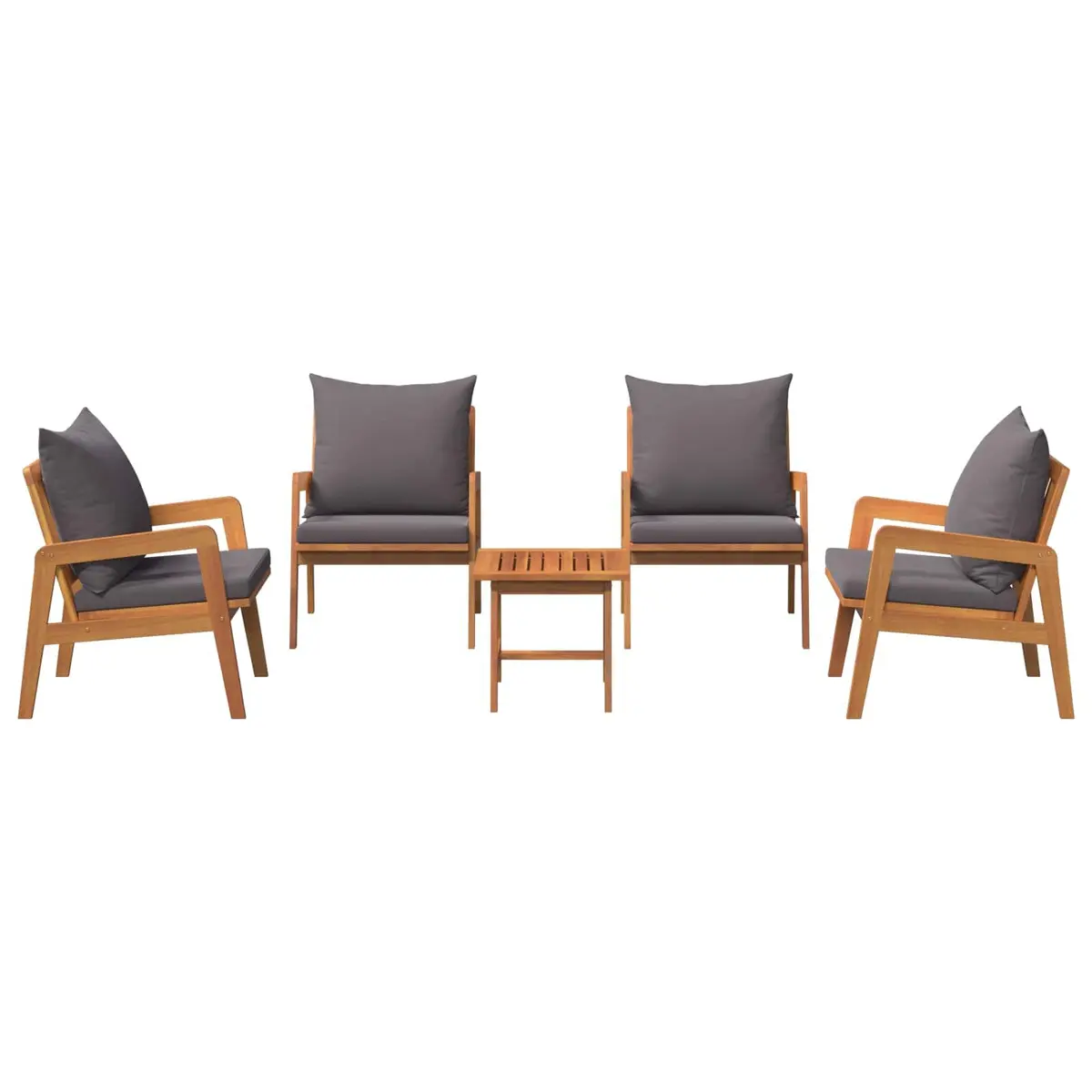 Outdoor Bistro Set 5 Piece Brown Solid Acacia Wood Garden Furniture with Cushion