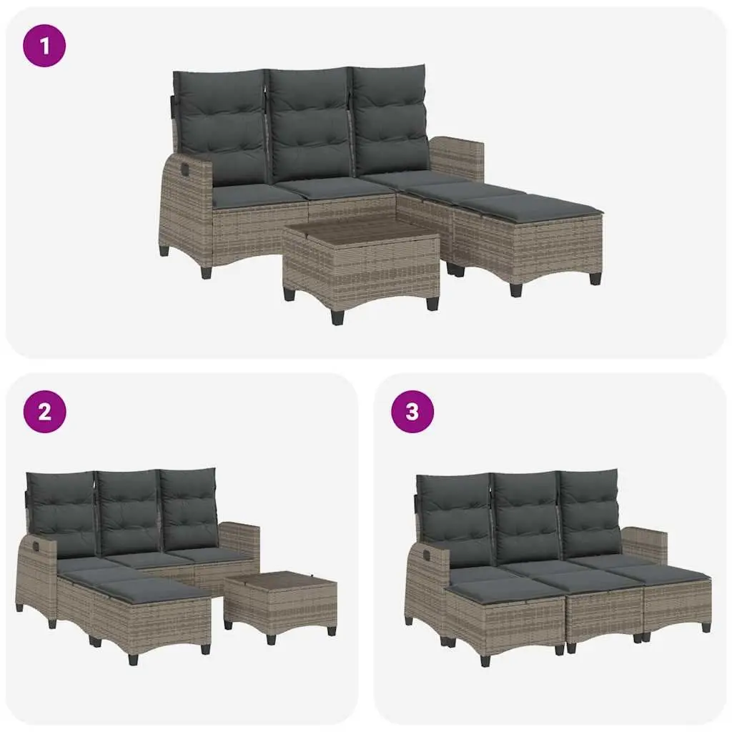 L-shaped Garden Sofa Set Grey 3 Piece Outdoor Furniture with Cushions