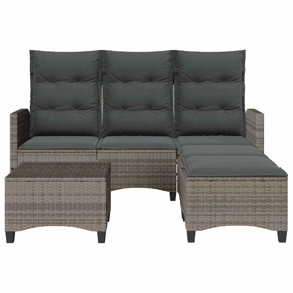 L-shaped Garden Sofa Set Grey 3 Piece Outdoor Furniture with Cushions