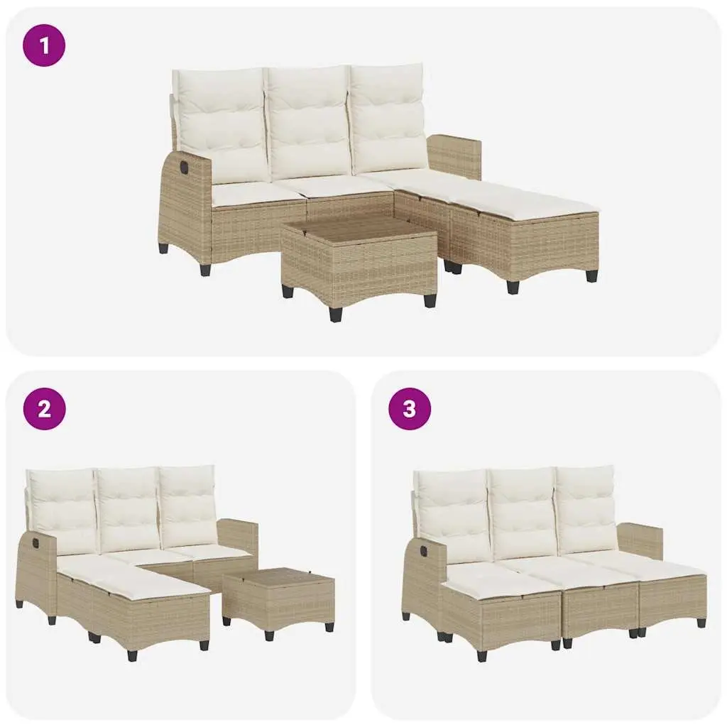 L-Shaped Garden Sofa Set Adjustable Backrest 3 Piece Outdoor Patio Furniture Beige