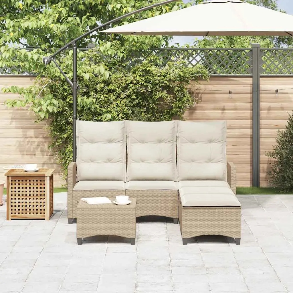 L-Shaped Garden Sofa Set Adjustable Backrest 3 Piece Outdoor Patio Furniture Beige