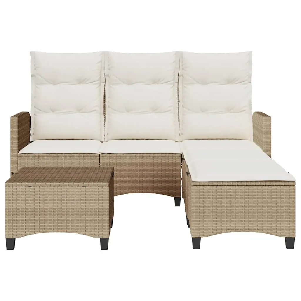 L-Shaped Garden Sofa Set Adjustable Backrest 3 Piece Outdoor Patio Furniture Beige