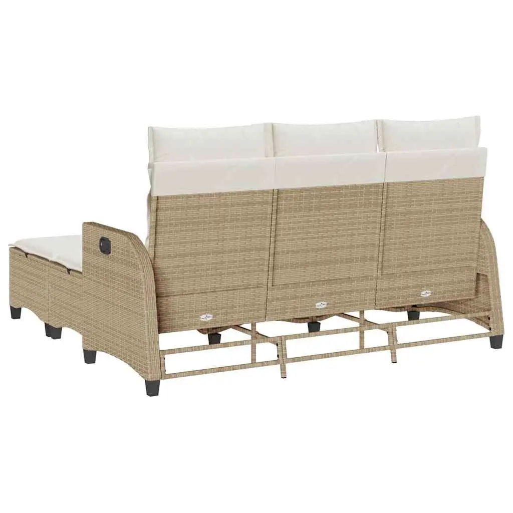L-Shaped Garden Sofa Set Adjustable Backrest 3 Piece Outdoor Patio Furniture Beige