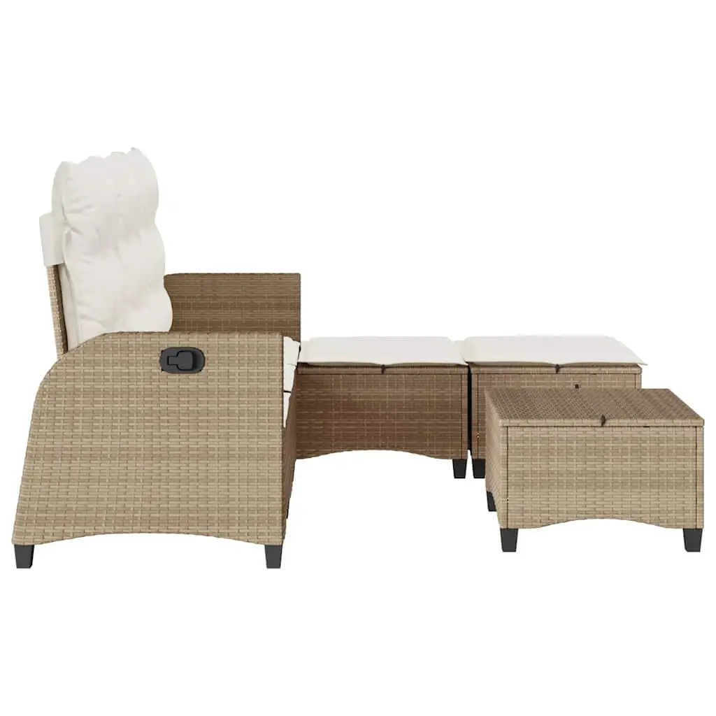 L-Shaped Garden Sofa Set Adjustable Backrest 3 Piece Outdoor Patio Furniture Beige