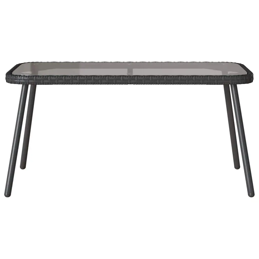 Garden Dining Set Poly Rattan Black Table and Bench with Cushions