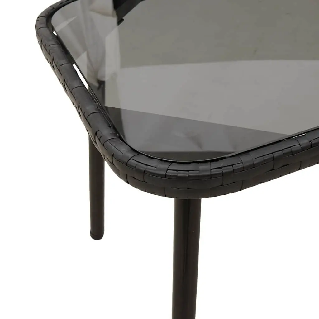 Garden Dining Set Poly Rattan Black Table and Bench with Cushions