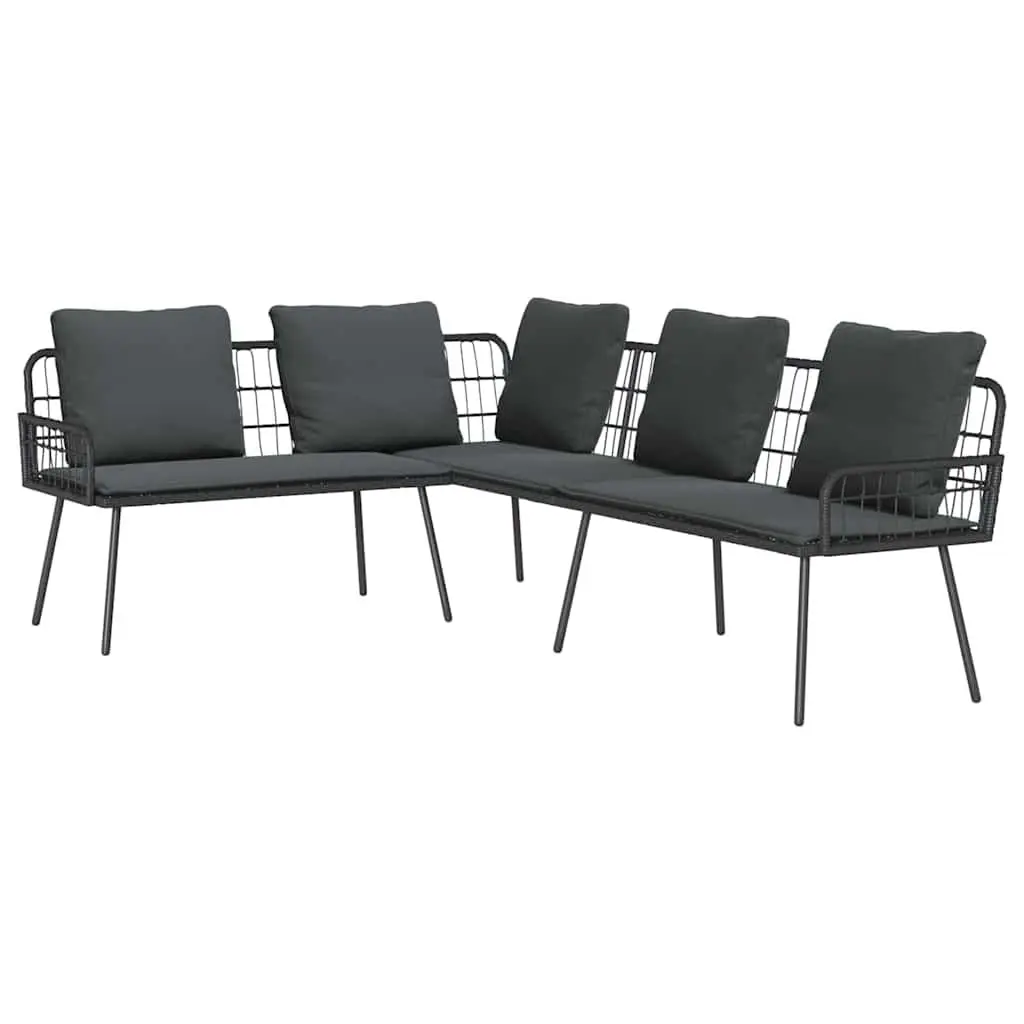 Garden Sofa Set 2 Piece Outdoor Furniture Black Poly Rattan Patio Lounge Seating