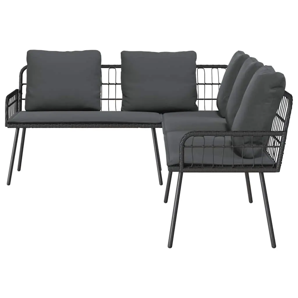 Garden Sofa Set 2 Piece Outdoor Furniture Black Poly Rattan Patio Lounge Seating