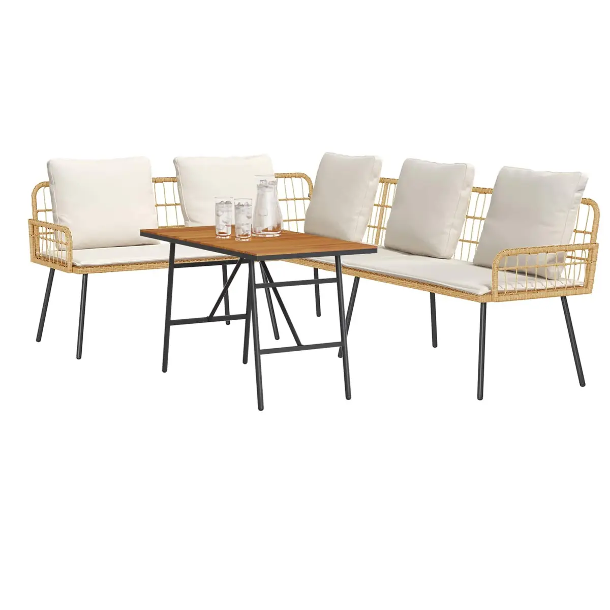 Outdoor Seating Set 2 Piece Beige Poly Rattan with Cushions for Garden and Terrace