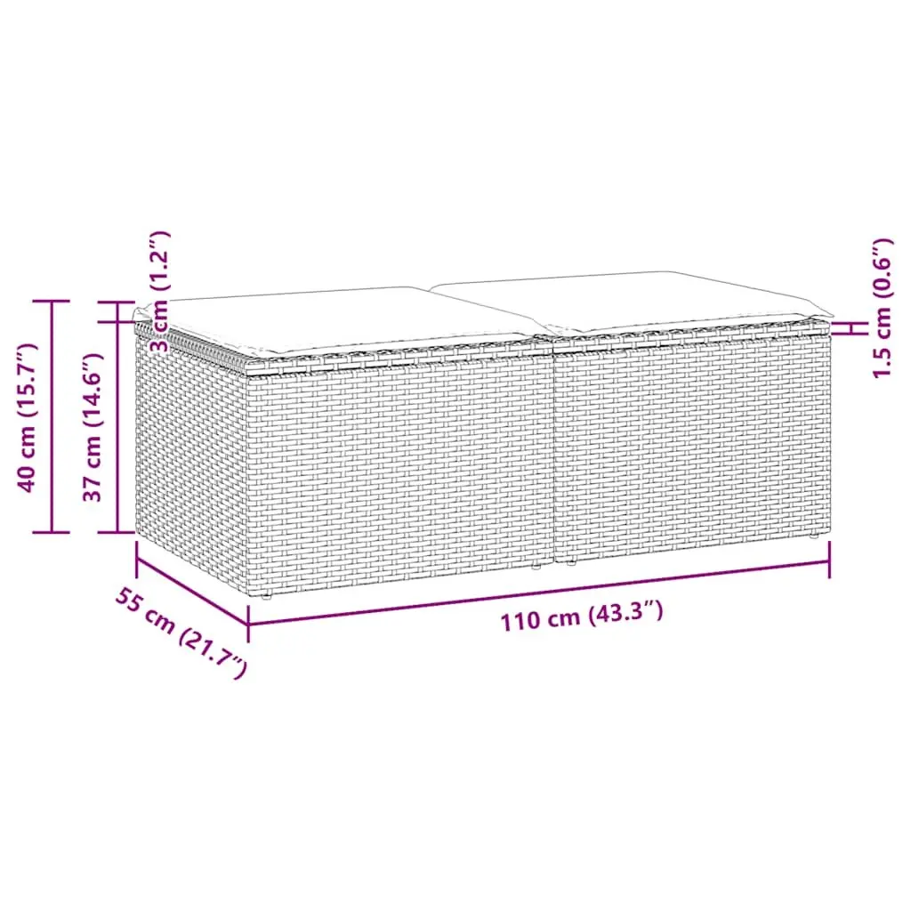 Garden Sofa Set Grey Poly Rattan 2 Piece Outdoor Furniture with Cushions