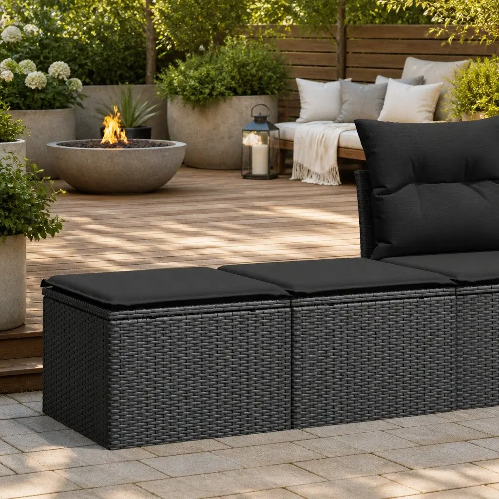 Garden Sofa Set 2 Piece Outdoor Furniture Cushions Black Poly Rattan Modular