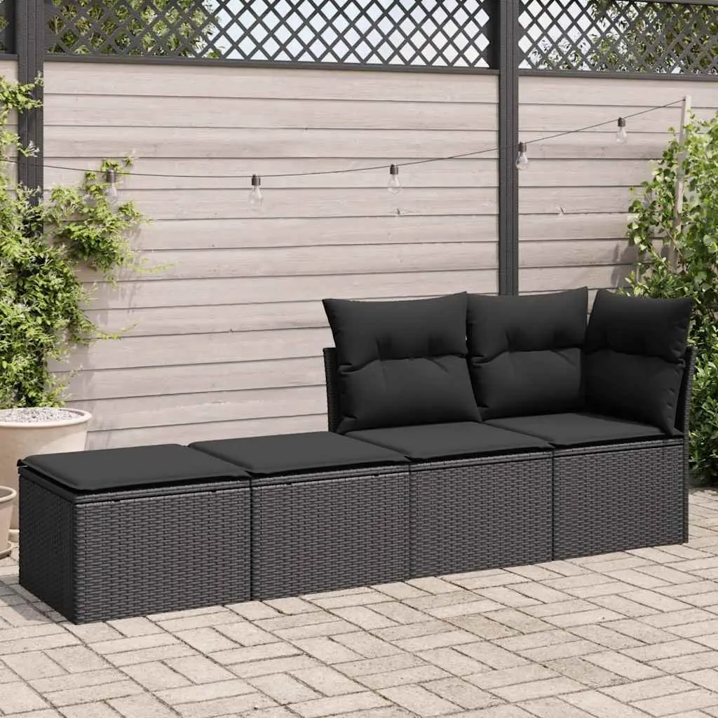 Garden Sofa Set 2 Piece Outdoor Furniture Cushions Black Poly Rattan Modular