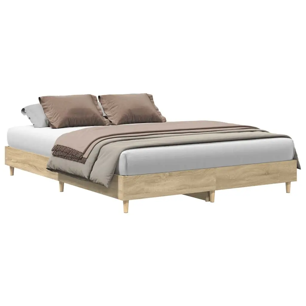 Engineered Wood Bed Frame 150x200 cm Sonoma Oak Slatted Base