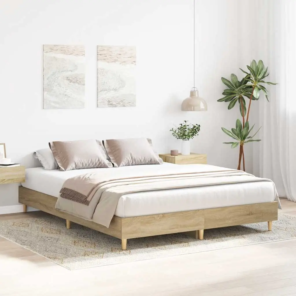 Engineered Wood Bed Frame 150x200 cm Sonoma Oak Slatted Base