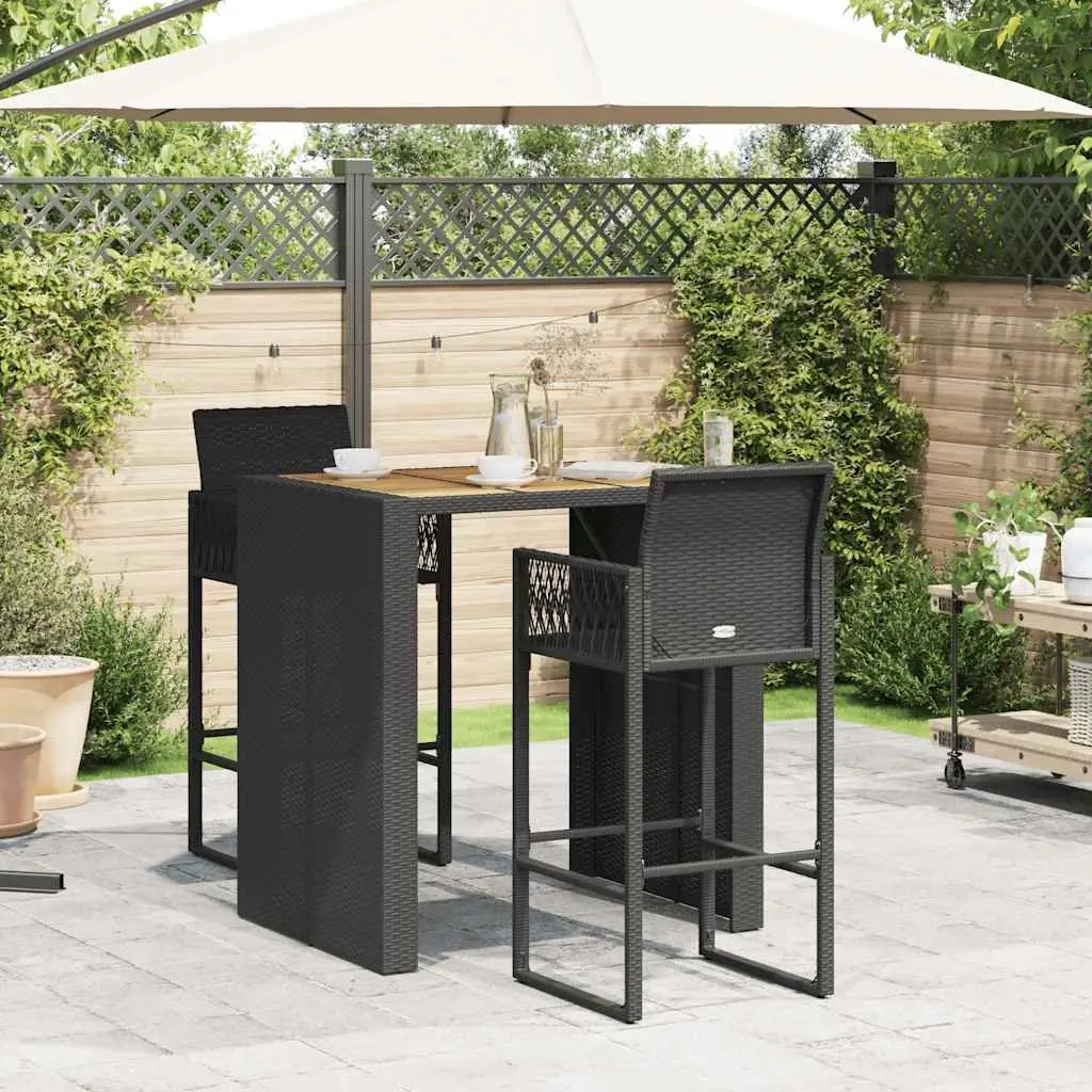 3 Piece Garden Bar Set Outdoor Weather-Resistant Poly Rattan Black