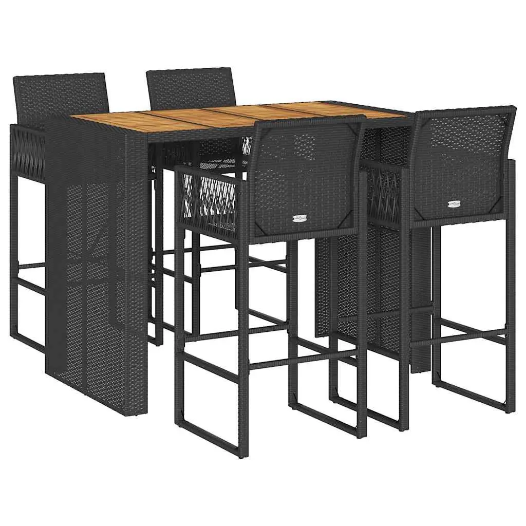 Garden Bar Set 5 Piece Outdoor Patio Furniture Black Poly Rattan with Bar Stools