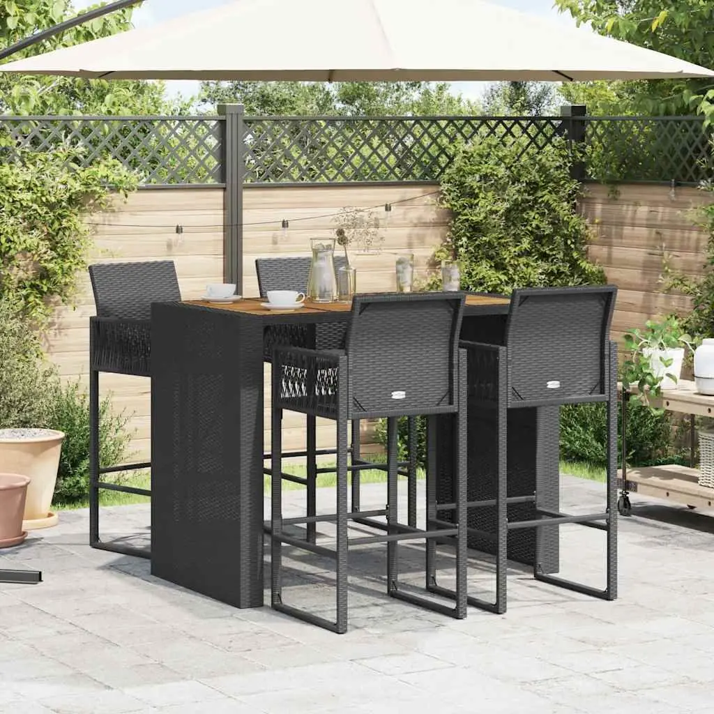 Garden Bar Set 5 Piece Outdoor Patio Furniture Black Poly Rattan with Bar Stools