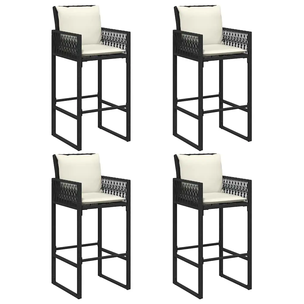 5 Piece Garden Bar Set Black Weather-resistant PE Rattan Outdoor Furniture with Cushions