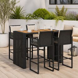 5 Piece Garden Bar Set with Cushions Black Outdoor Patio Furniture Stools Table