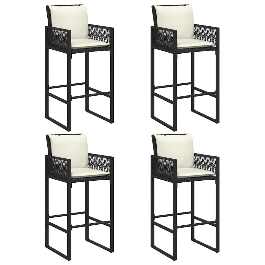 5 Piece Garden Bar Set with Cushions Black Outdoor Patio Furniture Stools Table
