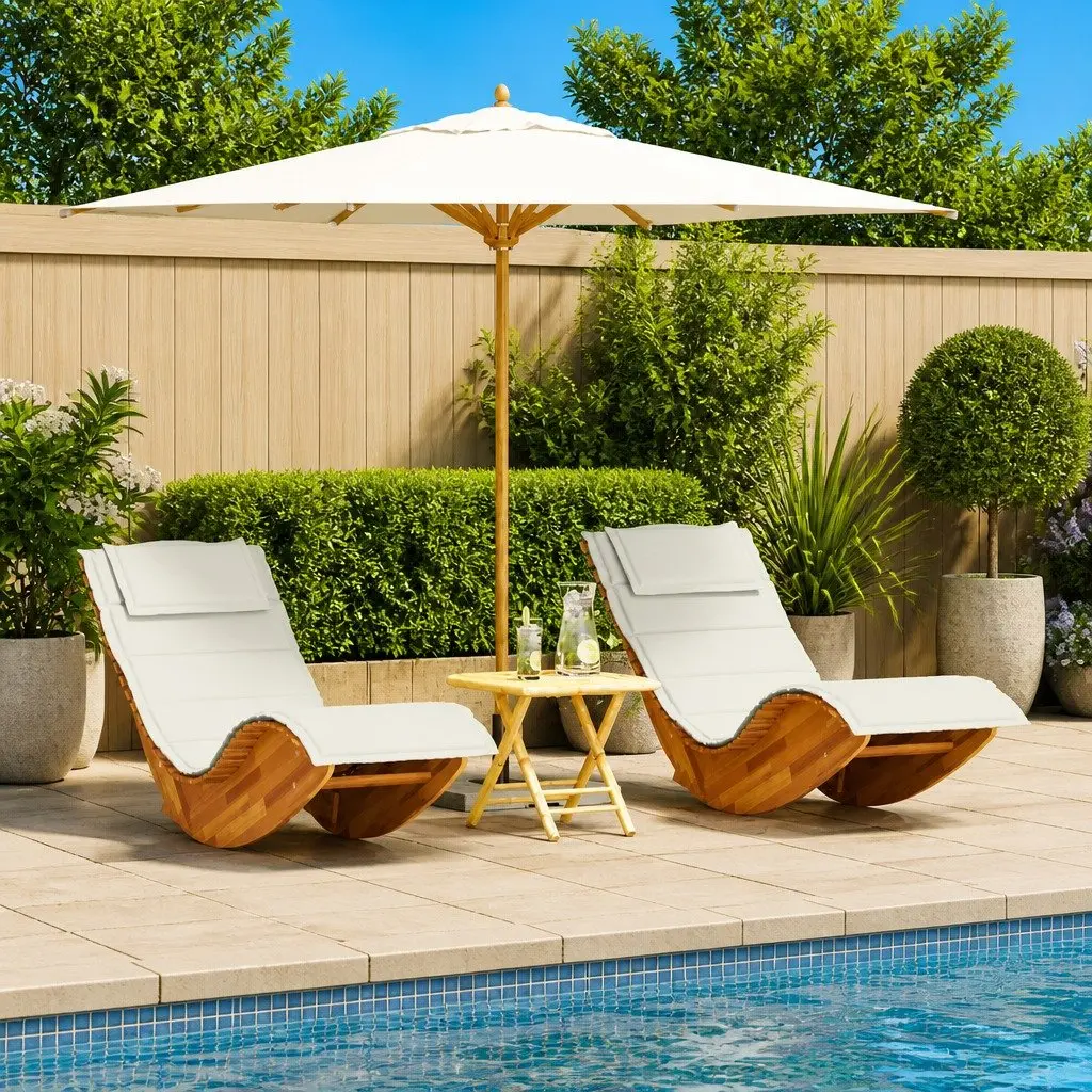 Sun Lounger 2pcs Outdoor Acacia Wood Sun Loungers Garden Pool Deck Chairs Brown