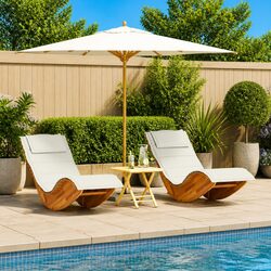 Sun Lounger 2-person Outdoor Seating with Cushion Brown Wood Garden Patio Chair