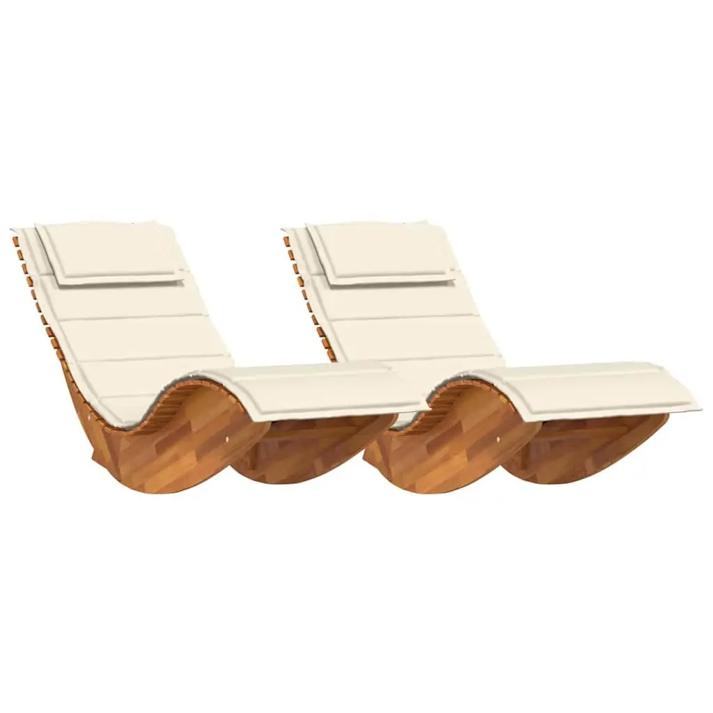 Sun Lounger 2pcs Outdoor Acacia Wood Sun Loungers Garden Pool Deck Chairs Brown