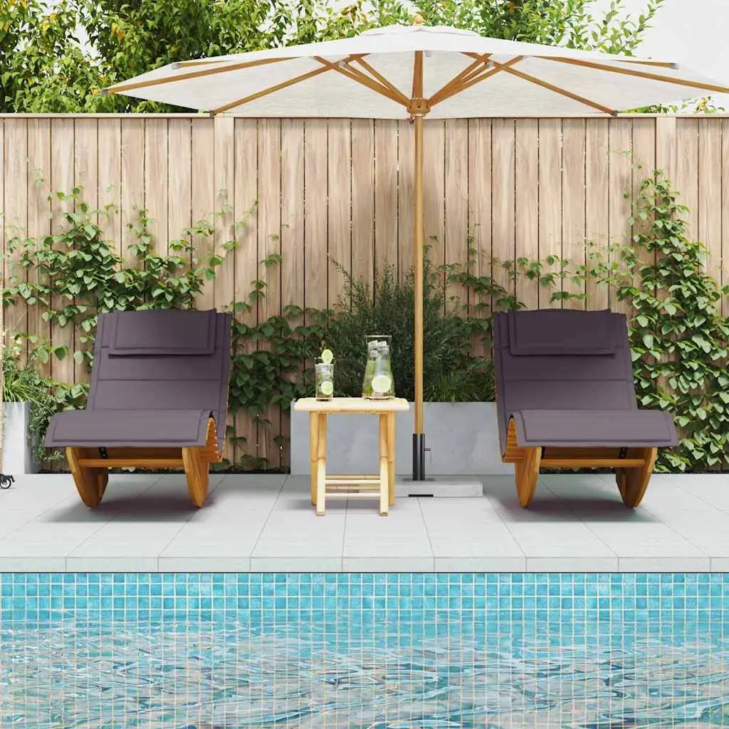 Sun Lounger 2 pcs Acacia Wood Outdoor Sunbed Garden Patio Pool Deck Chair Brown