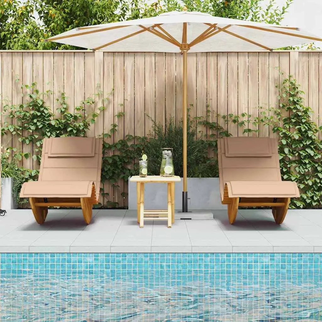 Sun Loungers Solid Acacia Wood Outdoor Sunbed 2 pcs Garden Patio Pool Chairs