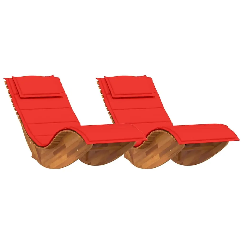 Sun Loungers Solid Acacia Wood Outdoor Garden Patio Pool Lounge Chairs 2 pcs