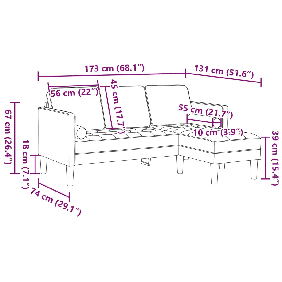 Modular Sofa Set Grey Polyester 2 Pieces