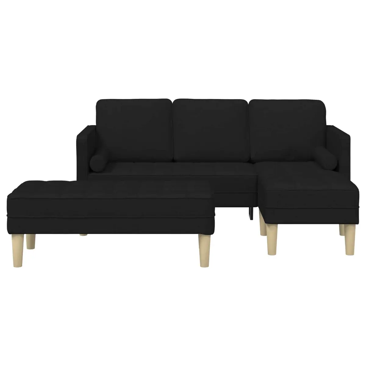 Modern Modular Sofa Set 2 Pieces Black Polyester Flat Armrests Contemporary