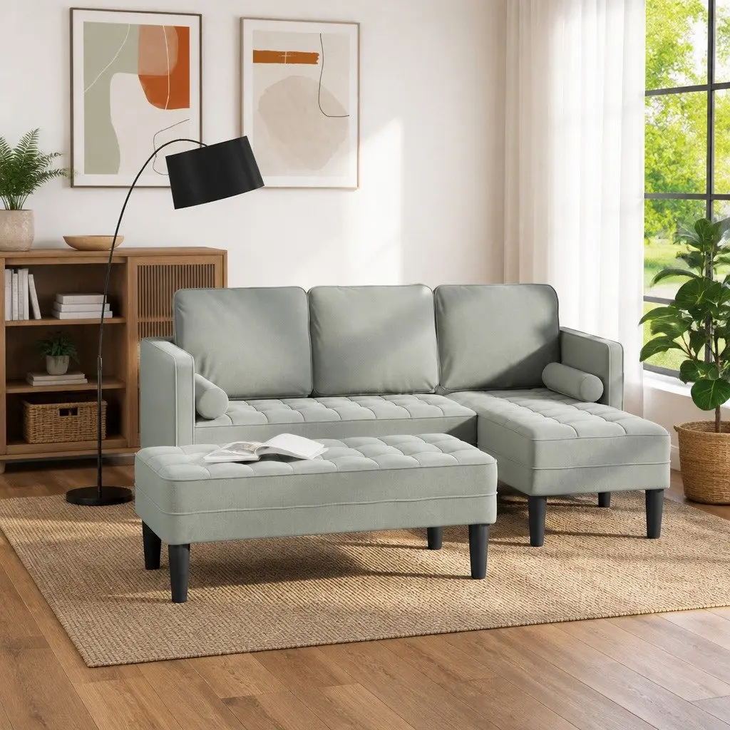Sofa Set Modular Light Grey Polyester 2 pcs