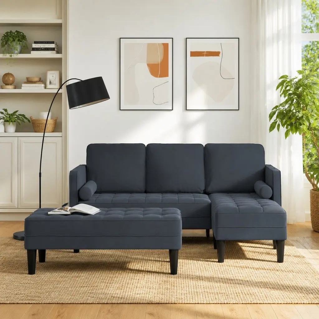 Modular Sofa Set 2-Piece Grey Polyester Modern Living Room Furniture