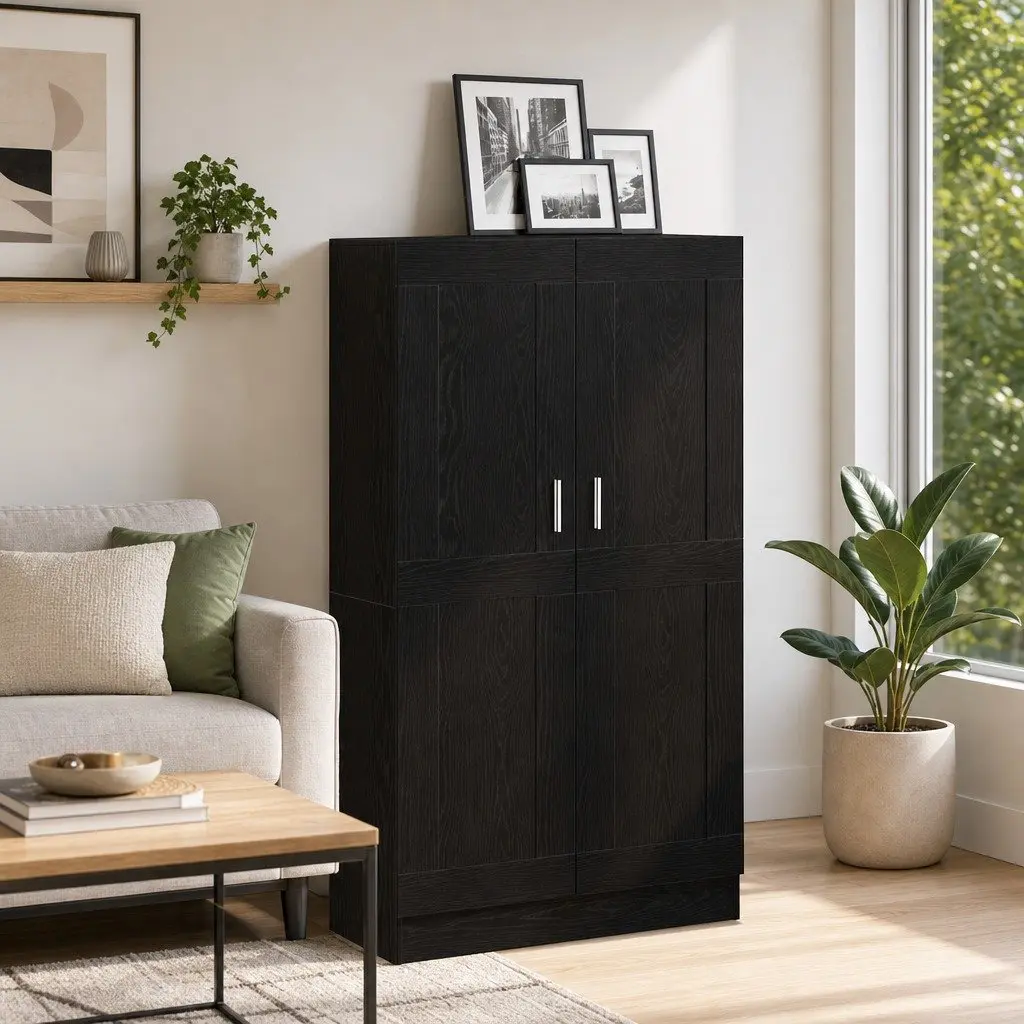 Book Cabinet Modern Black Oak Storage Shelving Unit 82.5 x 30.5 x 150 cm