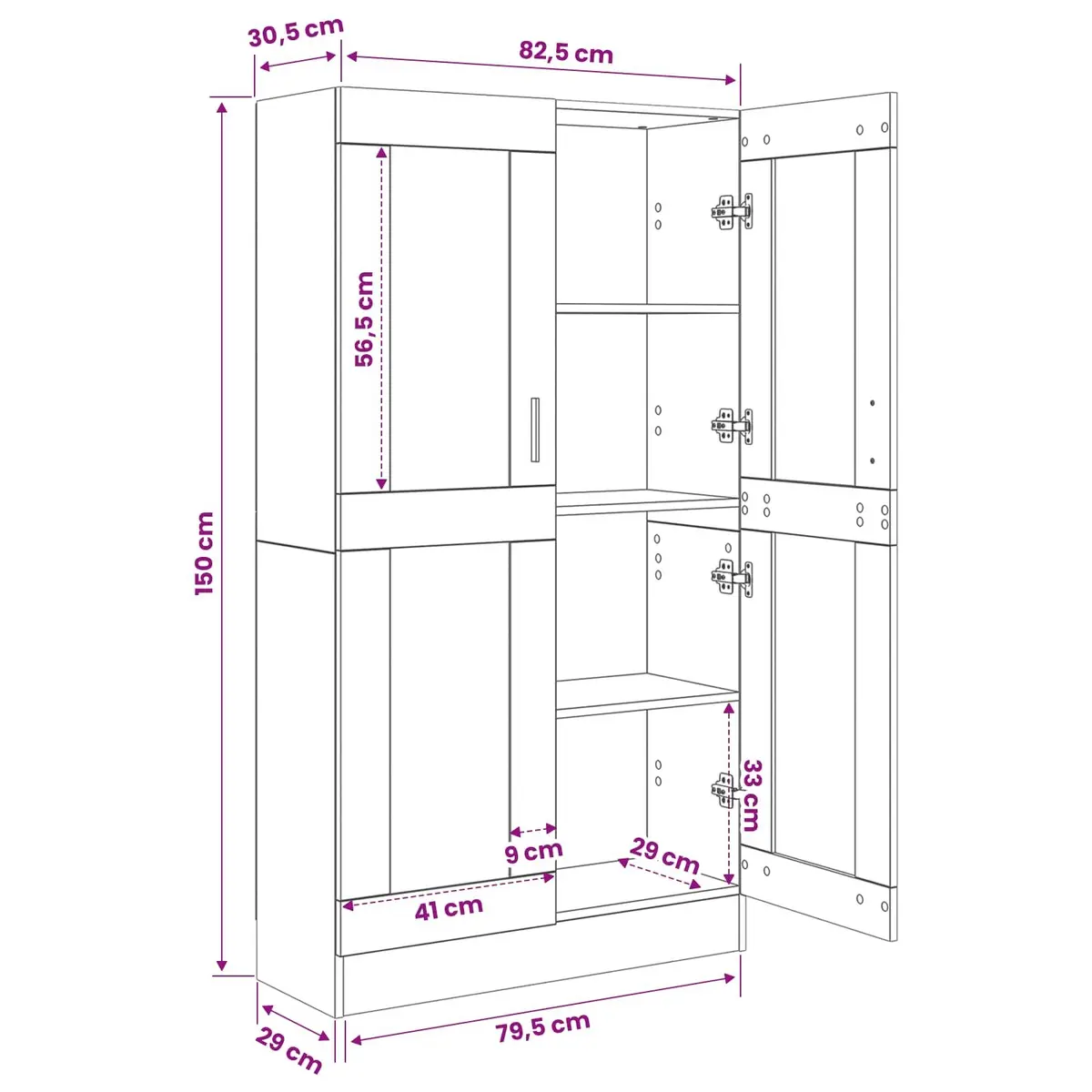 Book Cabinet Modern Black Oak Storage Shelving Unit 82.5 x 30.5 x 150 cm