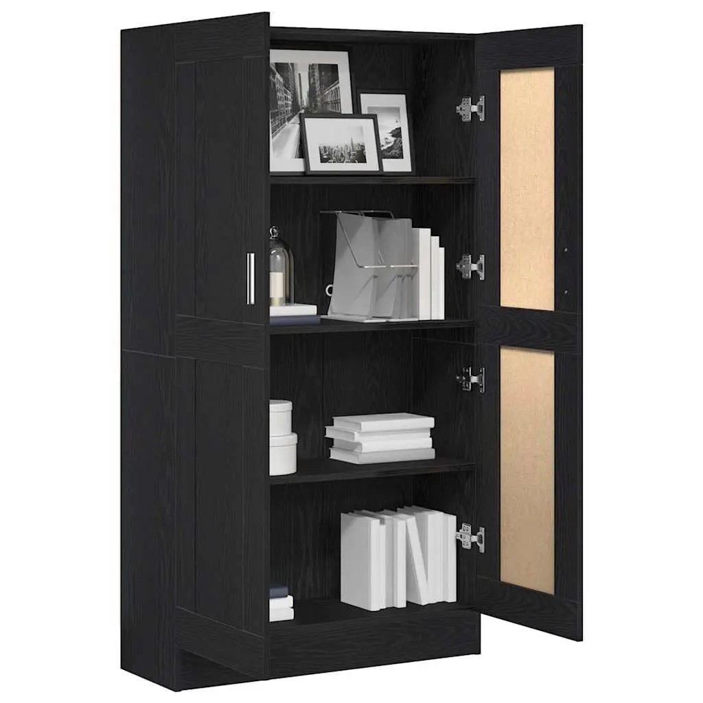 Book Cabinet Modern Black Oak Storage Shelving Unit 82.5 x 30.5 x 150 cm