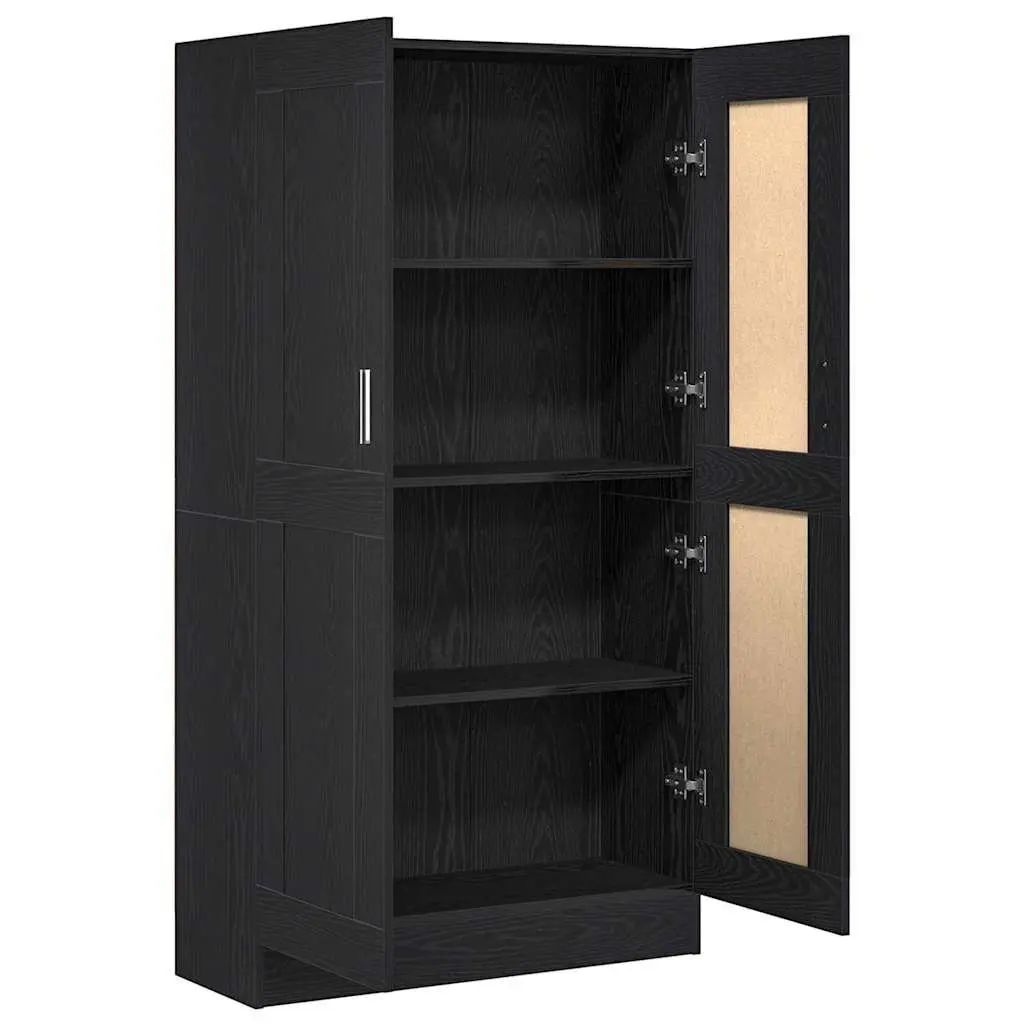 Book Cabinet Modern Black Oak Storage Shelving Unit 82.5 x 30.5 x 150 cm