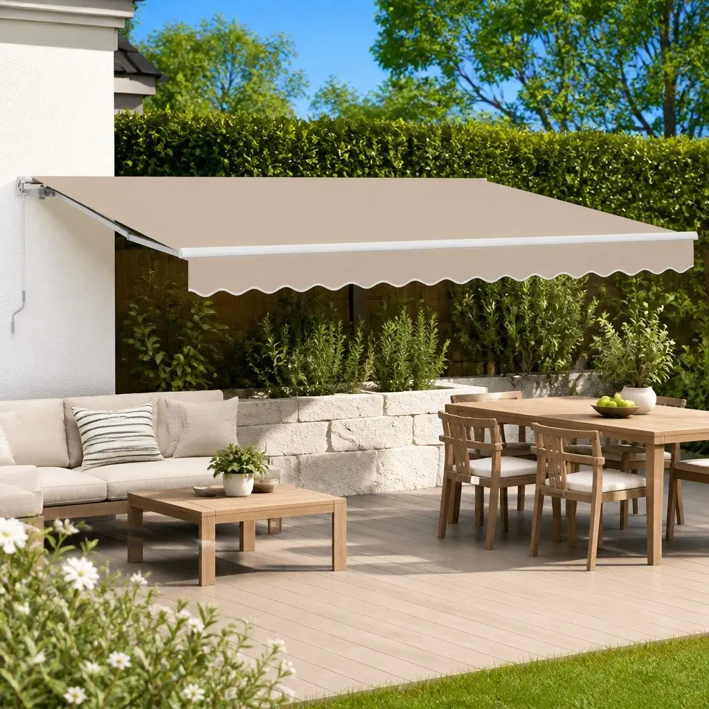 Retractable Awning Manual Crank Beige 400 x 300cm Outdoor Garden Patio Shade