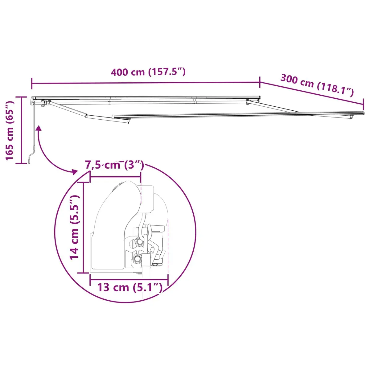 Retractable Awning Manual Crank Beige 400 x 300cm Outdoor Garden Patio Shade