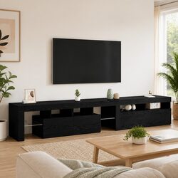 Your New Black Oak TV Cabinet Set – 2 pcs with LED Lights